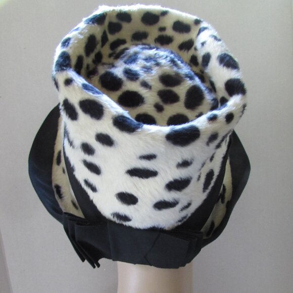 SALE Amazing Vintage Slouch Style Hat Black White Animal Print Made in Italy - Picture 7 of 13